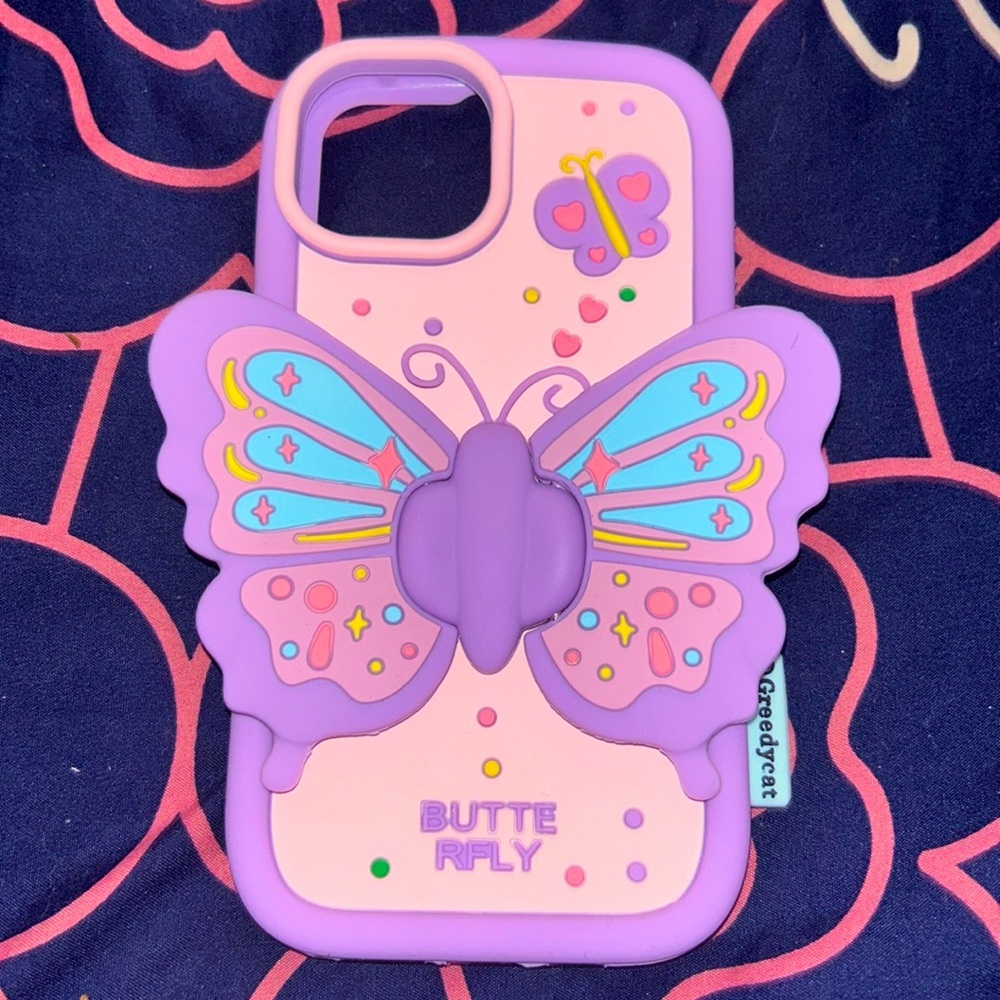 Pink and pastel colorful silicone butterfly case for iPhone 14